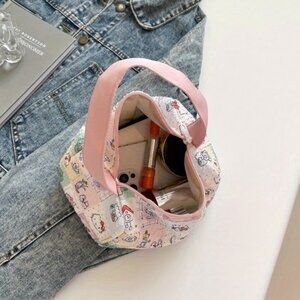 Hello Kitty Makeup Bag with Contrasting Colors, Large Capacity Cute Storage Bag